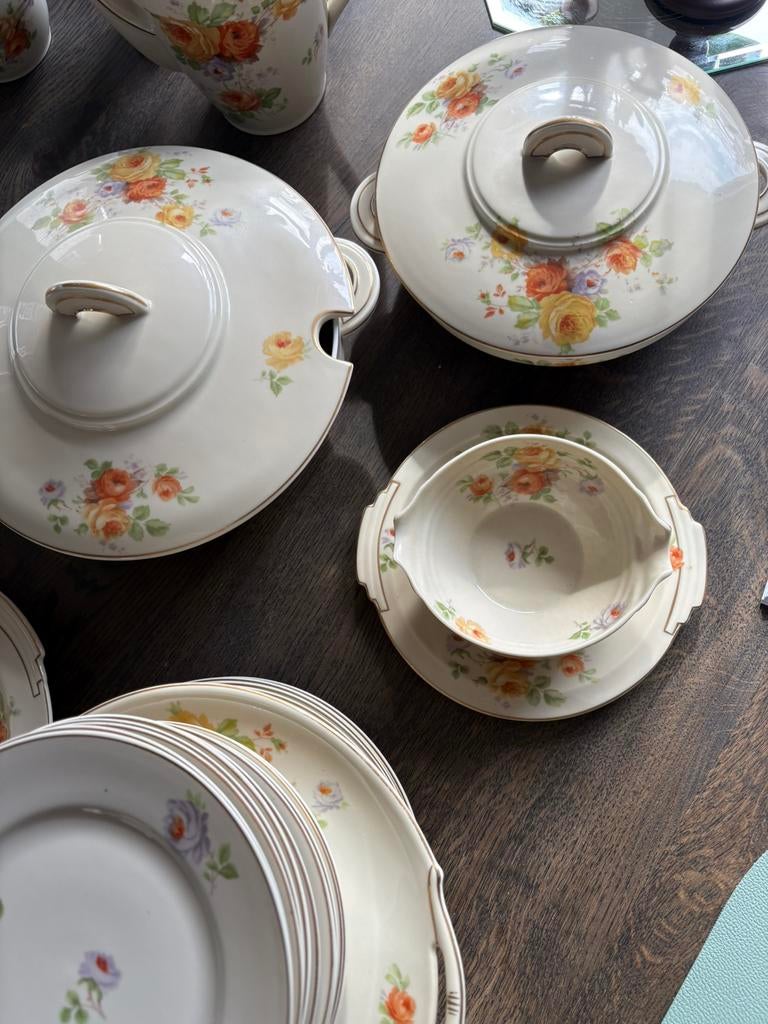 Vintage Cerabel porseleinen compleet servies met bloemmotief, Antiek en Kunst, Ophalen of Verzenden