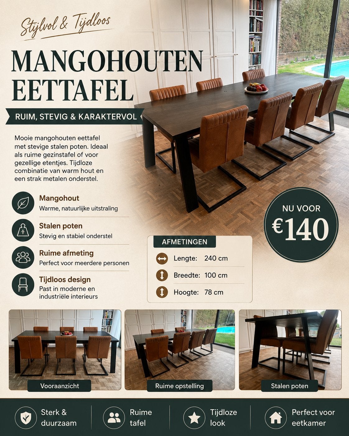 Eettafel - nu verlaagde prijs!, Huis en Inrichting, Complete eetkamers, Ophalen, Gebruikt, Modern, 6 tot 8 stoelen
