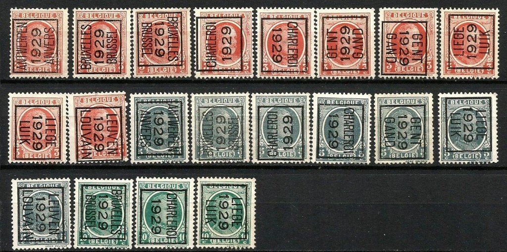 1929 Voorafstempeling op “Houyoux” OBP PRE 183/199, Met stempel, Koninklijk huis, Ophalen of Verzenden, Gestempeld