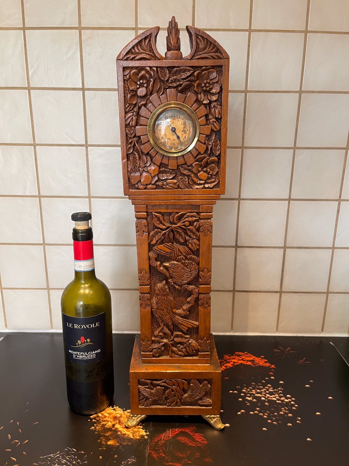 Handgesneden Art Nouveau miniatuur staande klok, 55,5 cm, Enlèvement