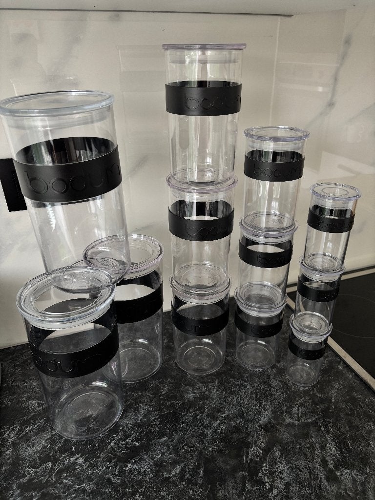 Bodum Presso Voorraadpotten Zwart Met Siliconen Band (12), Huis en Inrichting, Keuken | Keukenbenodigdheden, Zo goed als nieuw