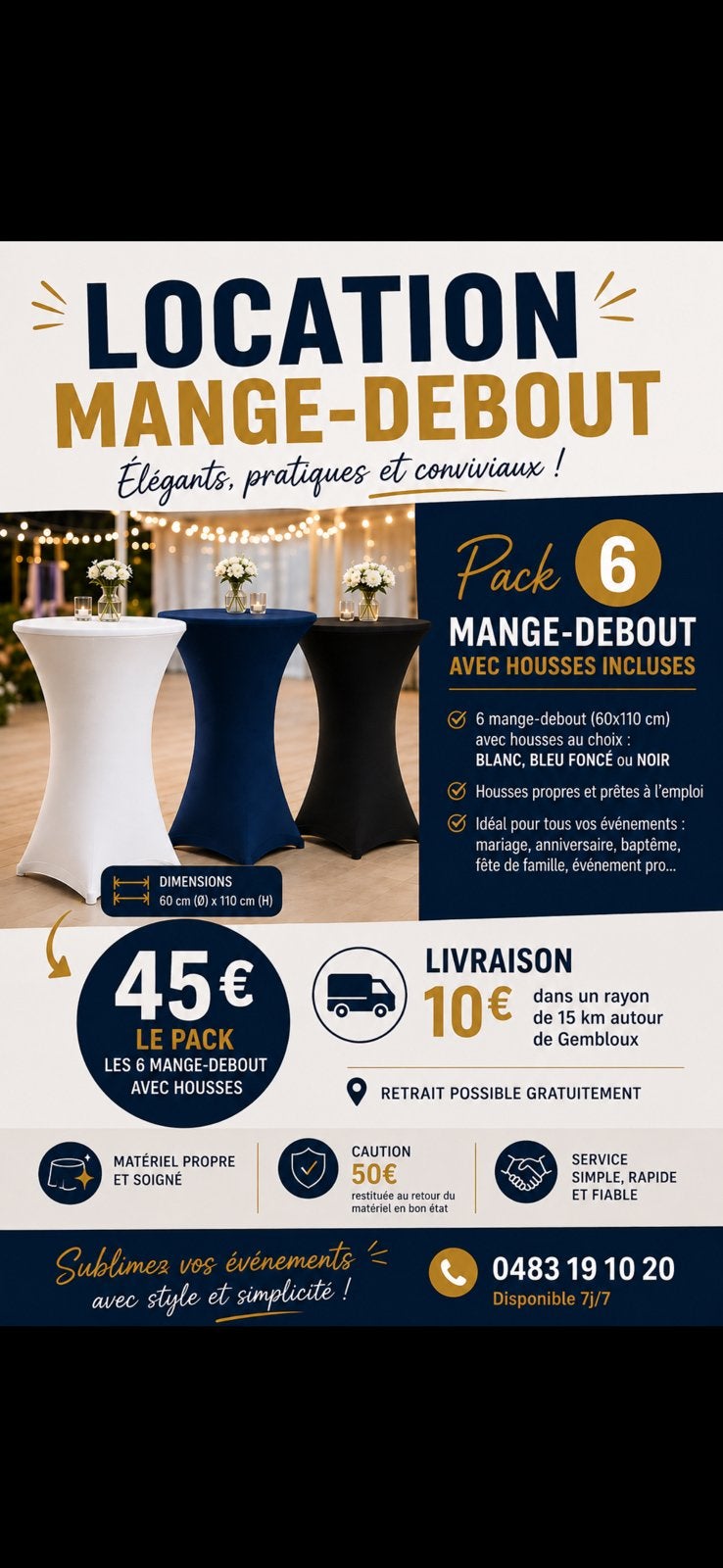 Location Mange-debout (pack de 6), Maison & Meubles, Enlèvement, Neuf