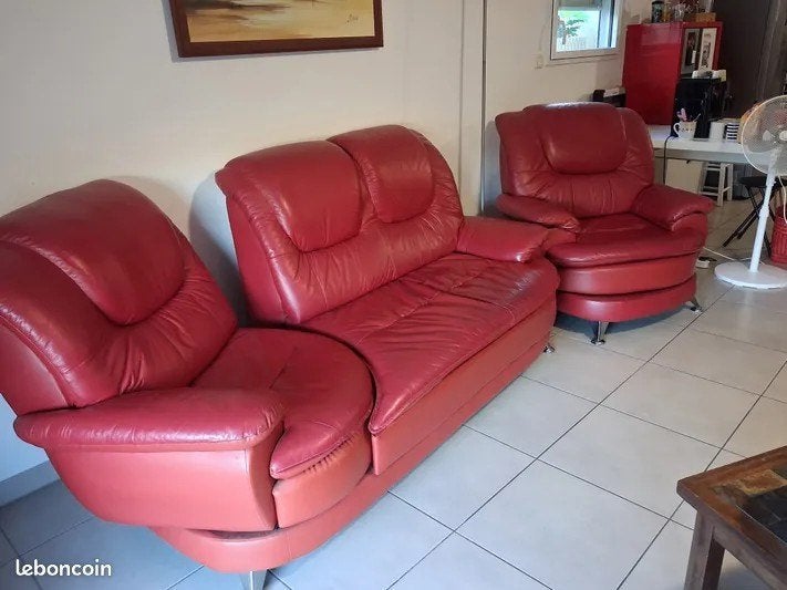 Canapé 2 places et de 2 fauteuils individuels rouge, Enlèvement