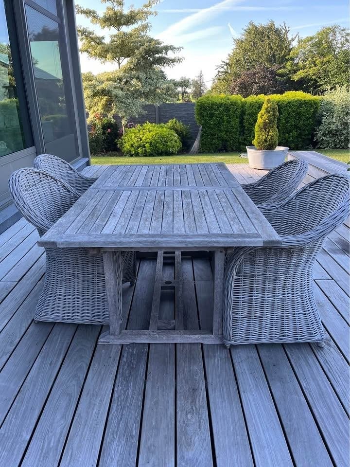 Ensemble de jardin : table et 4 fauteuils, Ophalen, Gebruikt, Teakhout, Loungeset