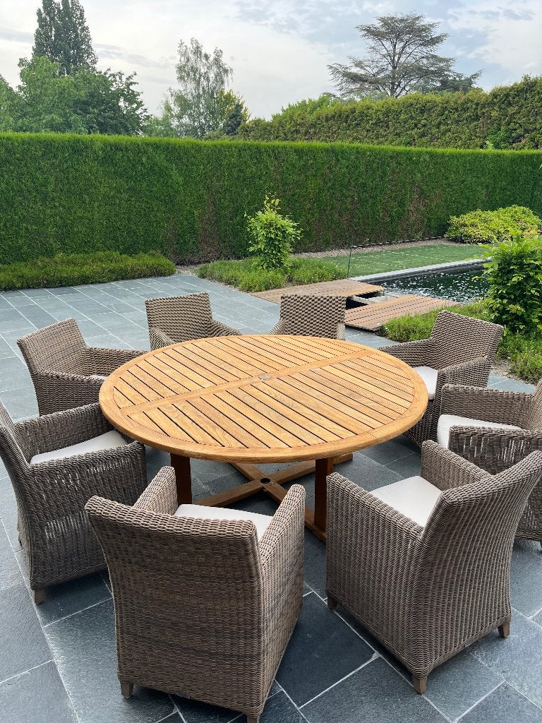 Gloster & Manutti Design Tuinset – Tafel Ø180 + 8 Stoelen, Tuin en Terras, Ophalen, Wicker, Tuinset, Eettafel
