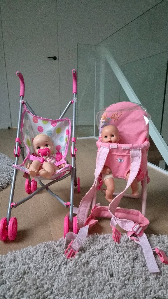 Poppenset draagzak + buggy + 2 poppen, Kinderen en Baby's, Speelgoed | Poppen, Ophalen, Gebruikt, Babypop