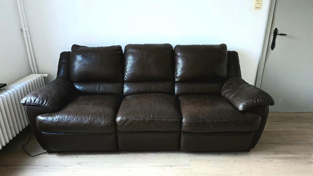 Leren bank/zitbank en fauteuils + Natuzzi relaxfunctie, Huis en Inrichting, Ophalen, 100 tot 125 cm, Leer, 200 tot 250 cm