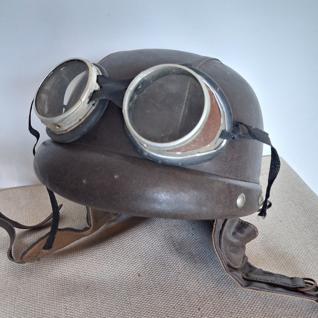 Vintage motorhelm of brommerhelm met bril, Ophalen of Verzenden, Gebruikt, Medium
