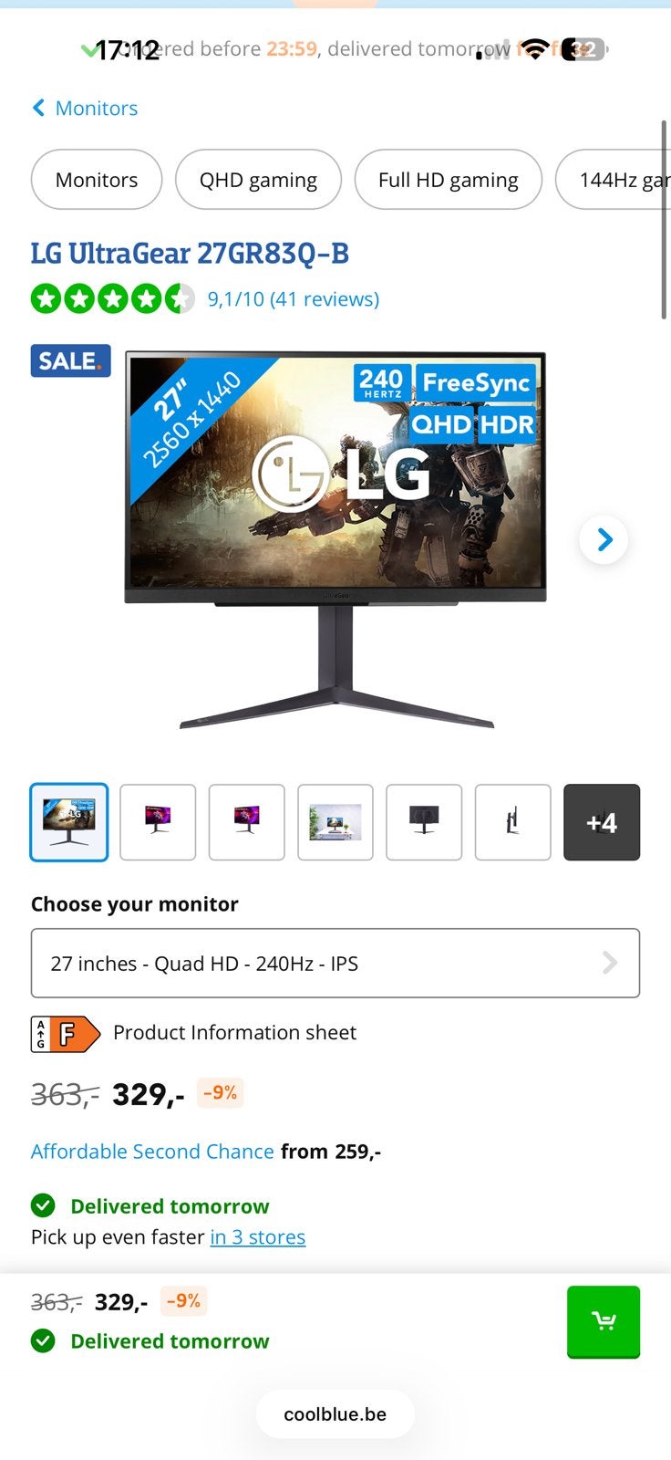 Ecran gaming Lg 2K 240Hz, Informatique & Logiciels, Enlèvement, Comme neuf, Gaming