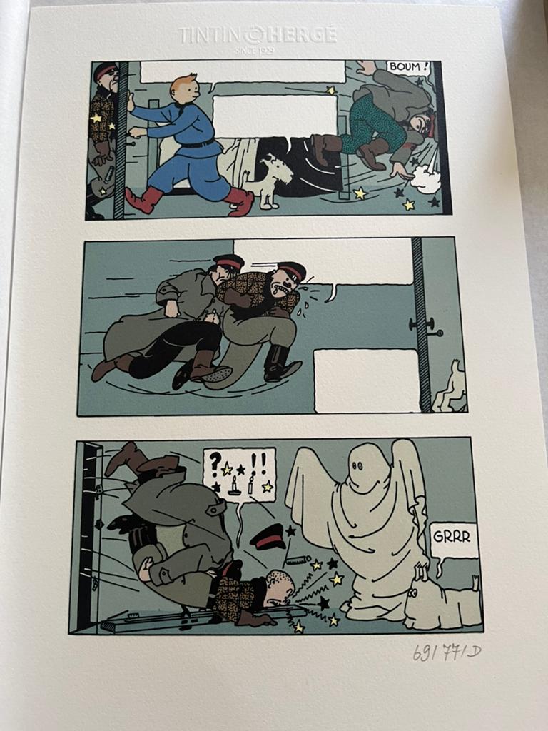 Hergé gouache litho limité:planche 39 Tintin pays Soviets !, Enlèvement ou Envoi