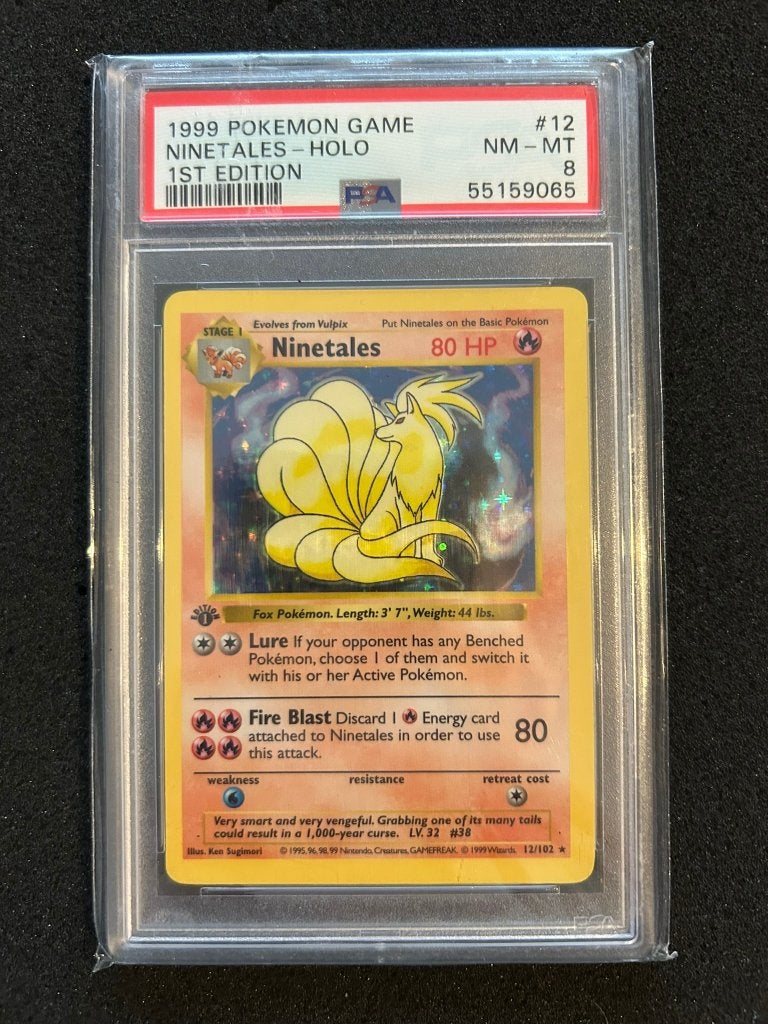 12/102 base ninetales 1st psa 8 (thin stamp), Ophalen of Verzenden