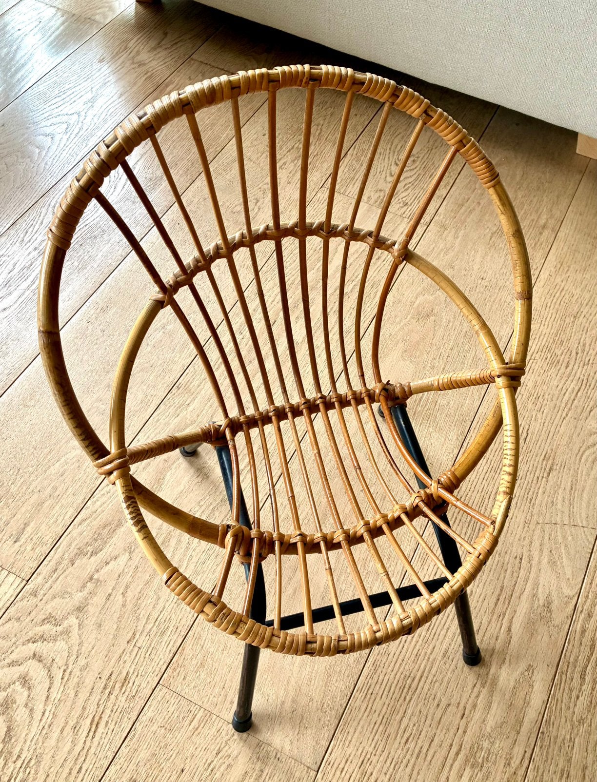 Fauteuil Enfant Vintage corbeille, rotin-métal. Années 50/60, Enlèvement ou Envoi, Chaise(s)