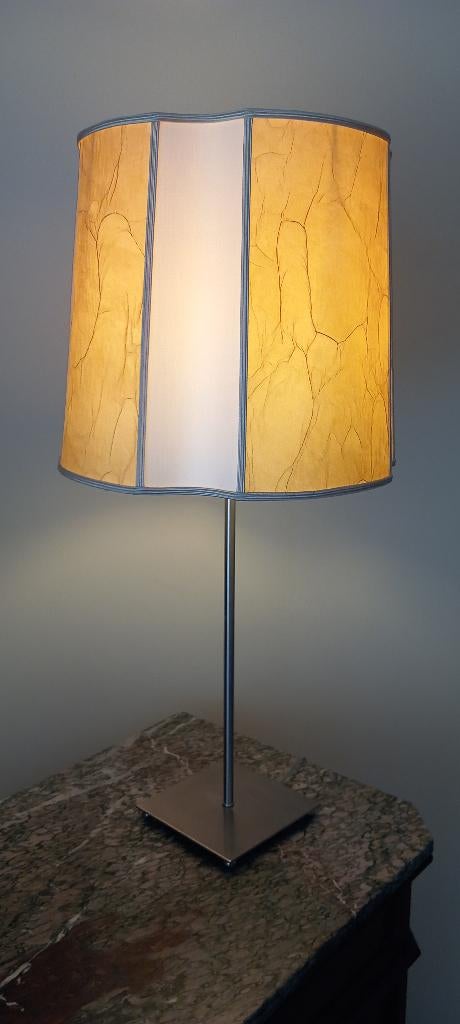 Roestvrijstalen vloerlamp en tweekleurige lampenkap, Ophalen, Zo goed als nieuw, Beige
