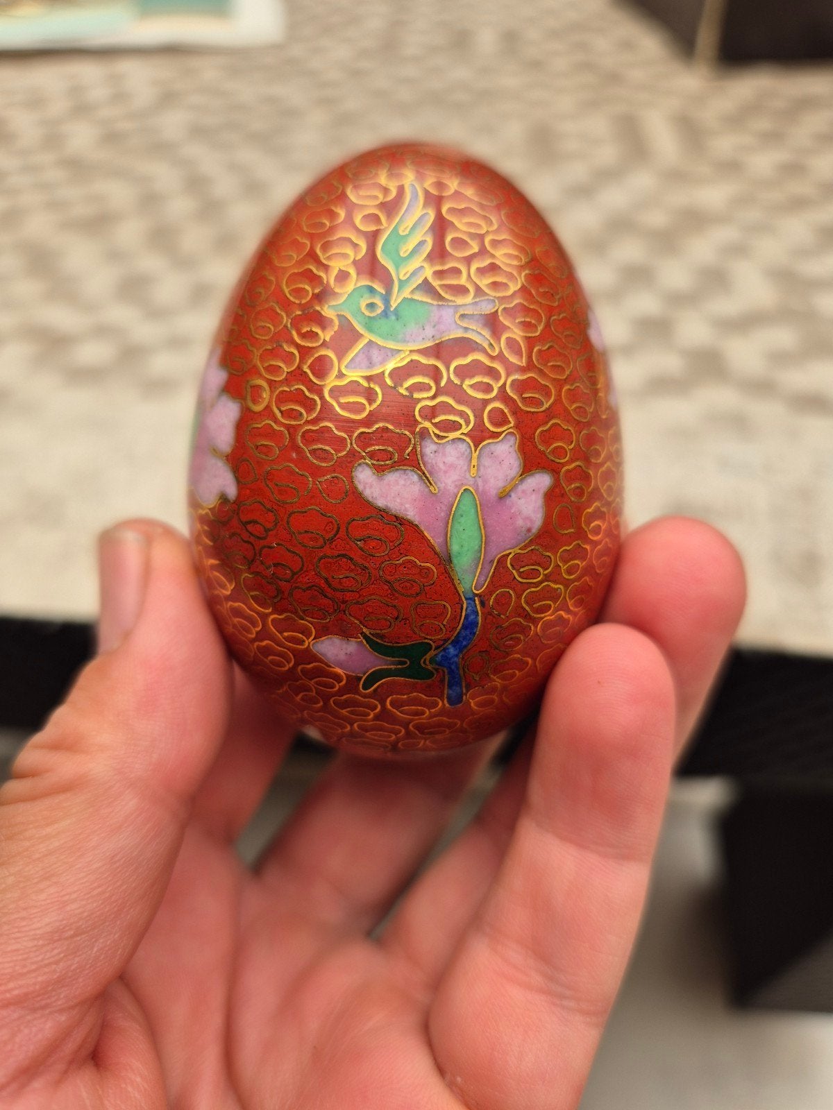 Vintage Chinese Cloisonne bloemmotief ei in heel goede staat, Ophalen of Verzenden