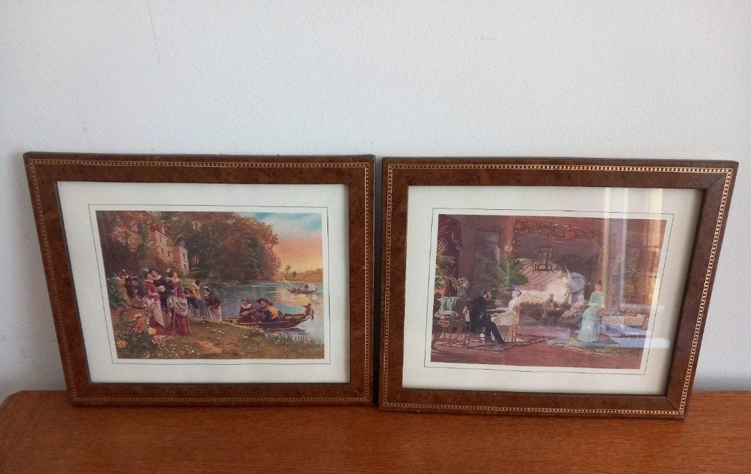 ​Paire de tableaux anciens vintage Déco rétro, Enlèvement ou Envoi