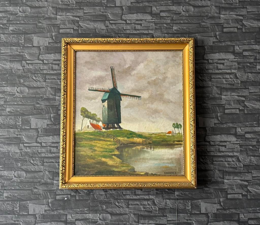 Oud schilderij met molen Bosschaert B., Antiek en Kunst, Ophalen