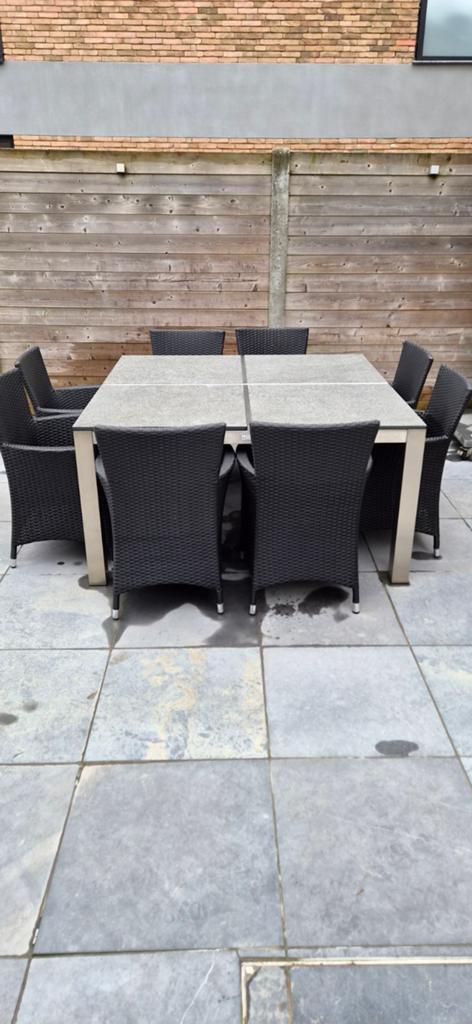 Tuintafel en 8 stoelen, Ophalen, Inox