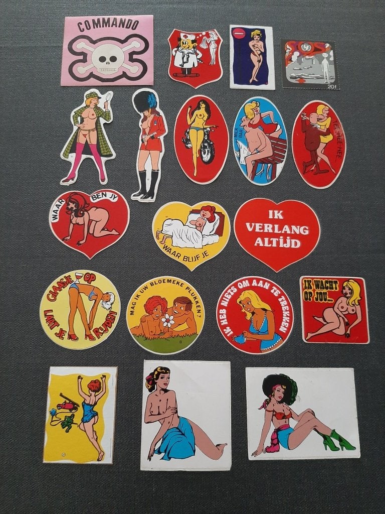 19 vintage stickers jaren 60-70, Hobby en Vrije tijd, Ophalen, Zo goed als nieuw, Sticker