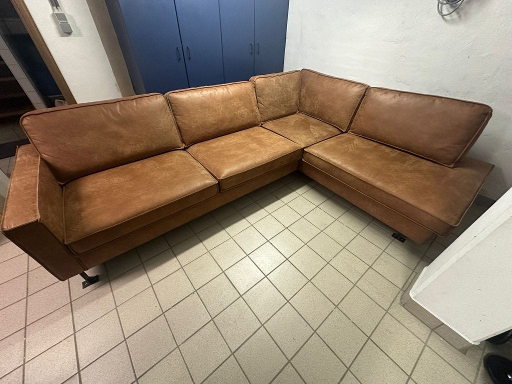 Hoekzetel in M-kalfsleder – Cognac - Nieuwstaat, Maison & Meubles, Canapés | Salons, Neuf, Banc d'angle, Quatre personnes ou plus