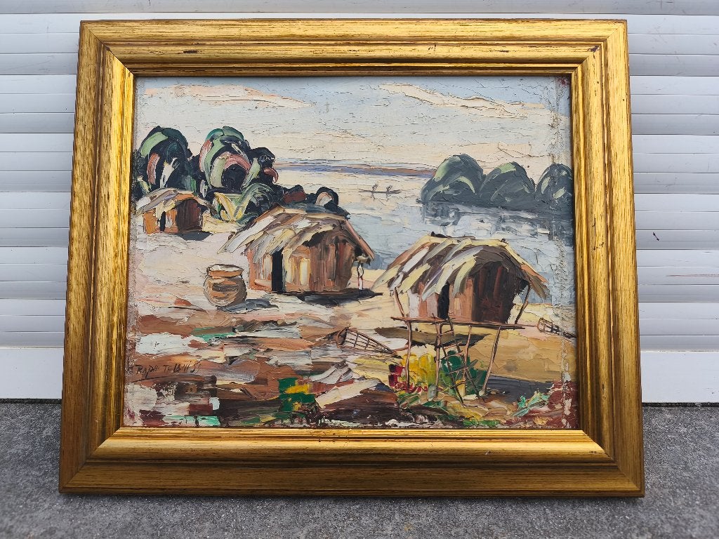 Huile sur panneau village africain signe Raph telani, Enlèvement ou Envoi, Panneau
