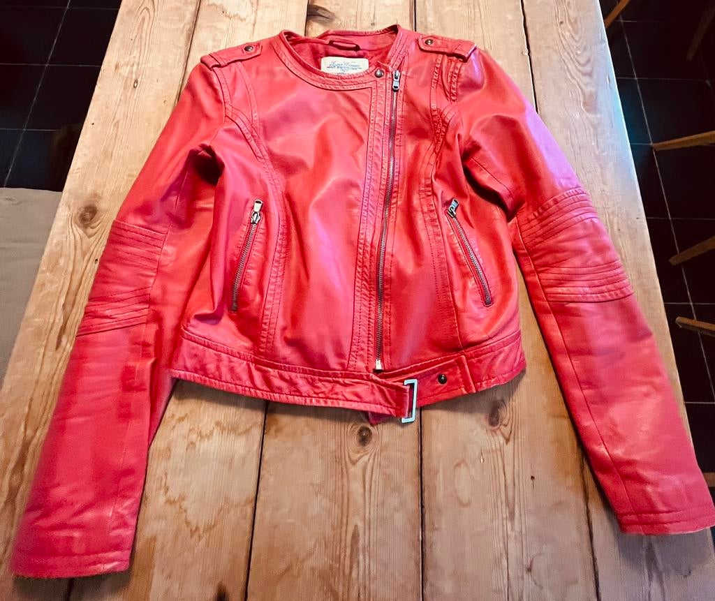 Rode lederen jasje, Ophalen of Verzenden, Gedragen, Maat 36 (S), Rood