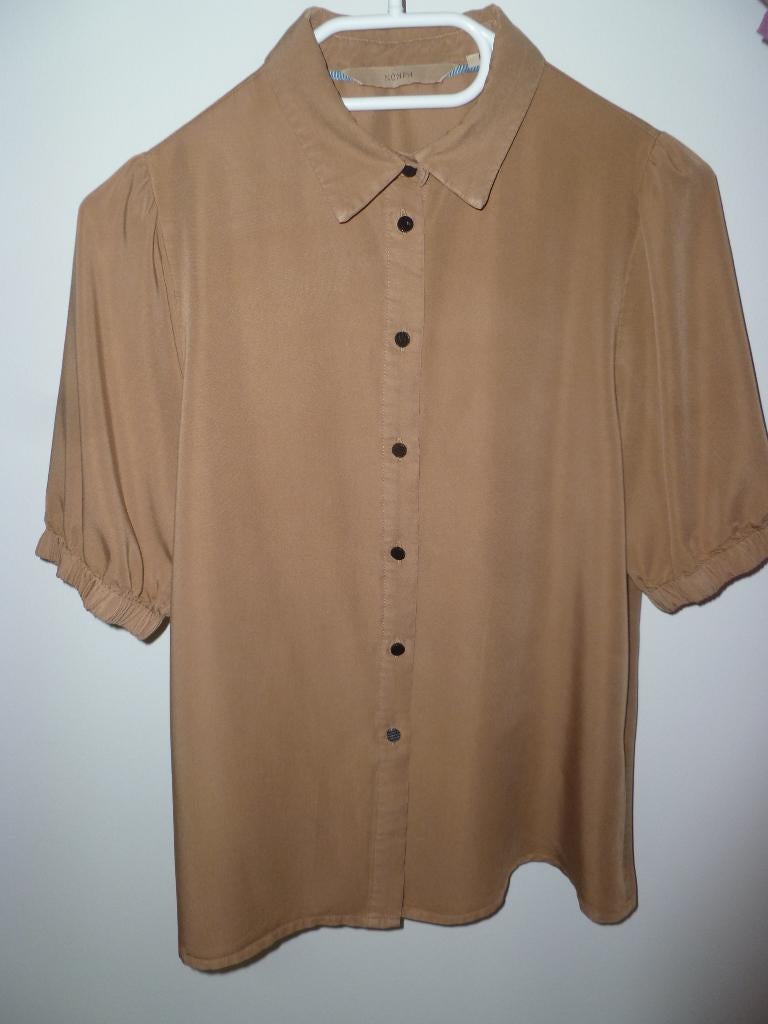 Blouse korte mouwen Nümph - cognac - maat 34, Beige, Ophalen of Verzenden, Zo goed als nieuw, Numph
