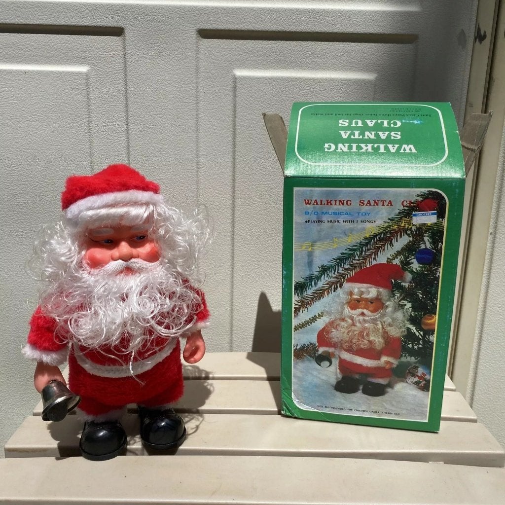 Vintage Walking Santa Claus, kerstman, with Bell and Music, Kinderen en Baby's, Speelgoed | Houten speelgoed, Ophalen, Zo goed als nieuw