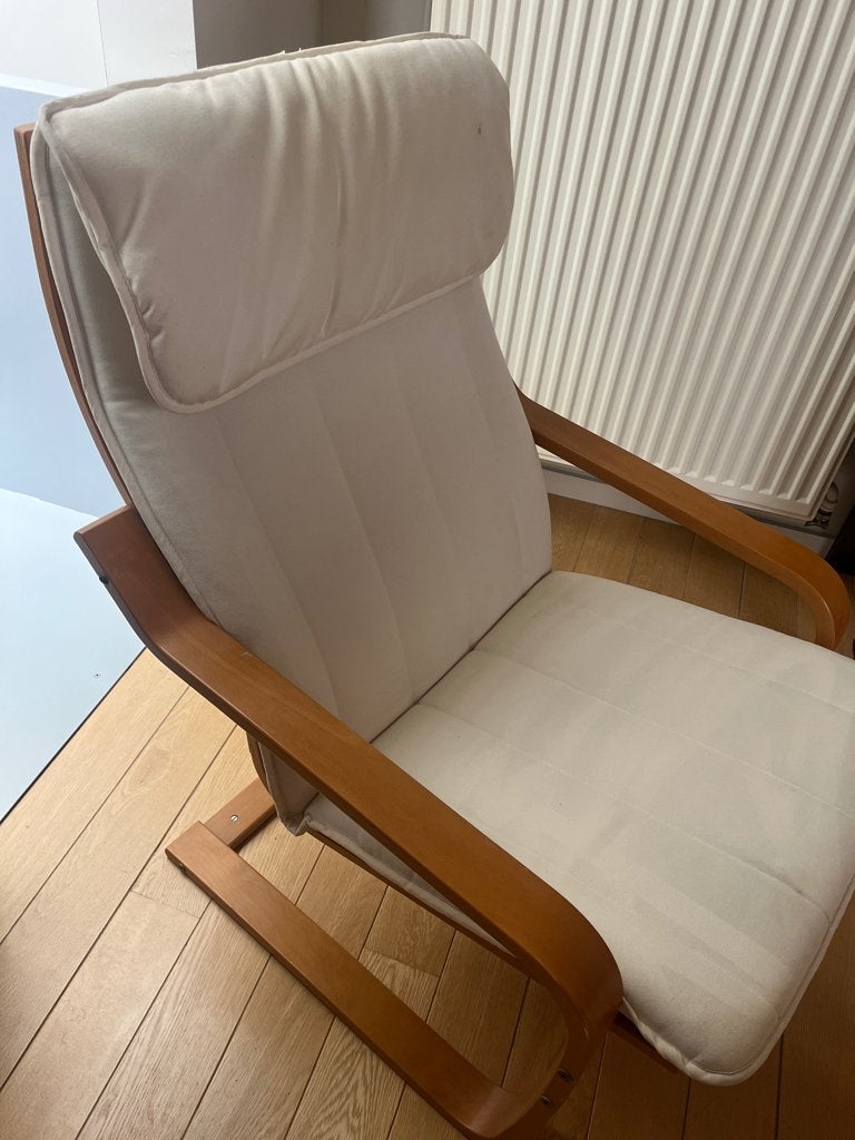 POÄNG (Ikea) - eikenfineer/Gunnared wit, Huis en Inrichting, Ophalen, Hout, 75 tot 100 cm, Zo goed als nieuw