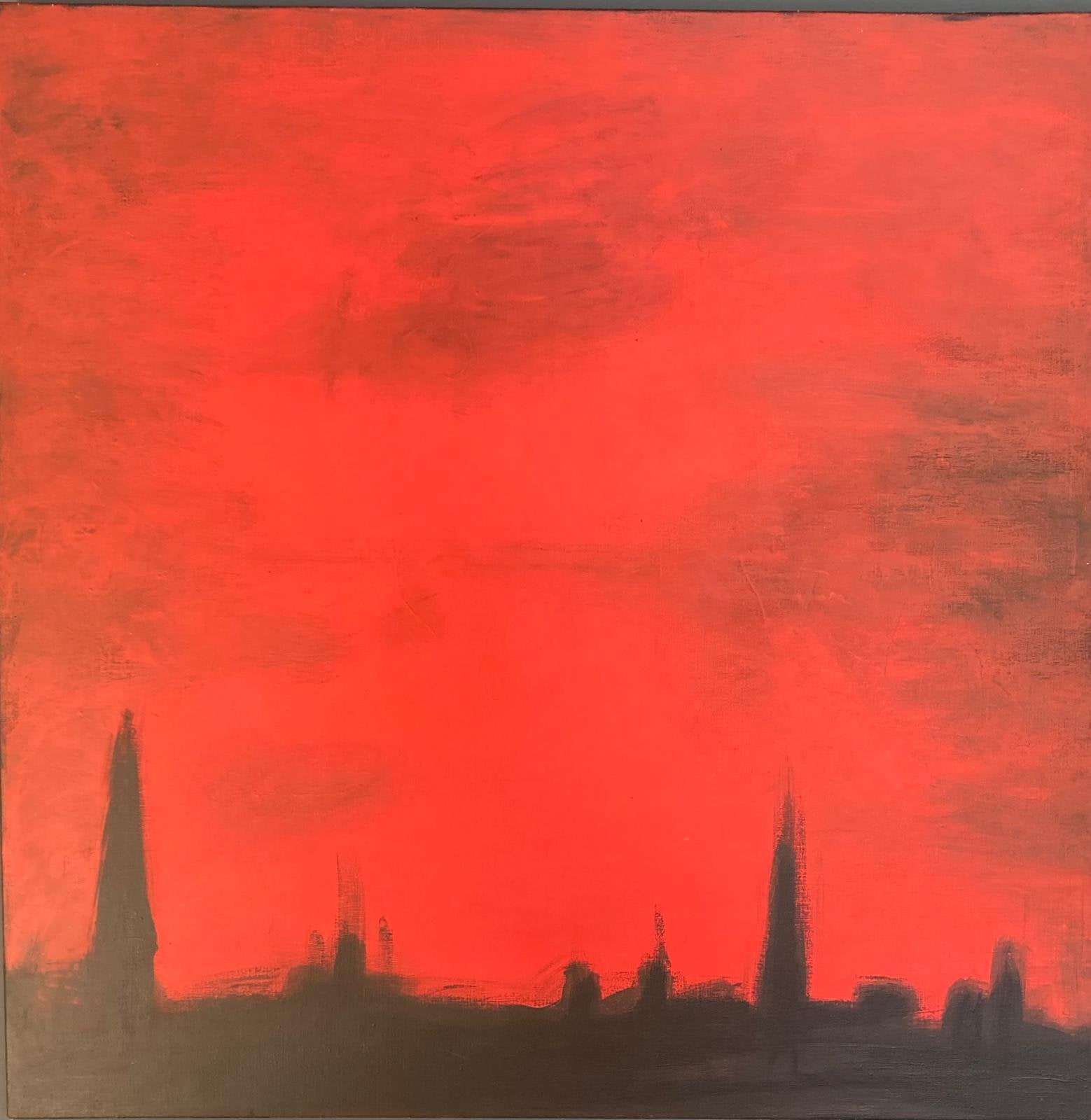 Groot abstract schilderij "Glowing city", Antiek en Kunst, Ophalen