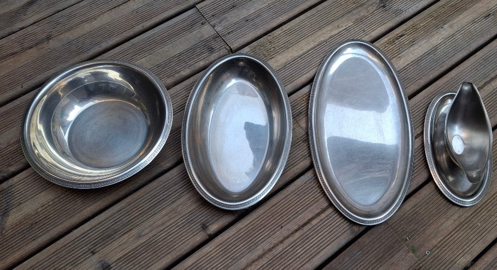 4 vintage roestvrijstalen serveerschalen uit de jaren 70, Antiek en Kunst, Ophalen of Verzenden