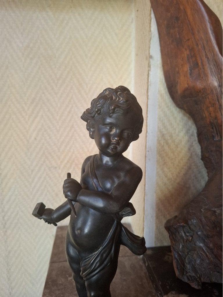 Putti Bronze-Allégorie de la Sculpture KAVET 1870-1890, Antiquités & Art, Enlèvement ou Envoi, Bronze
