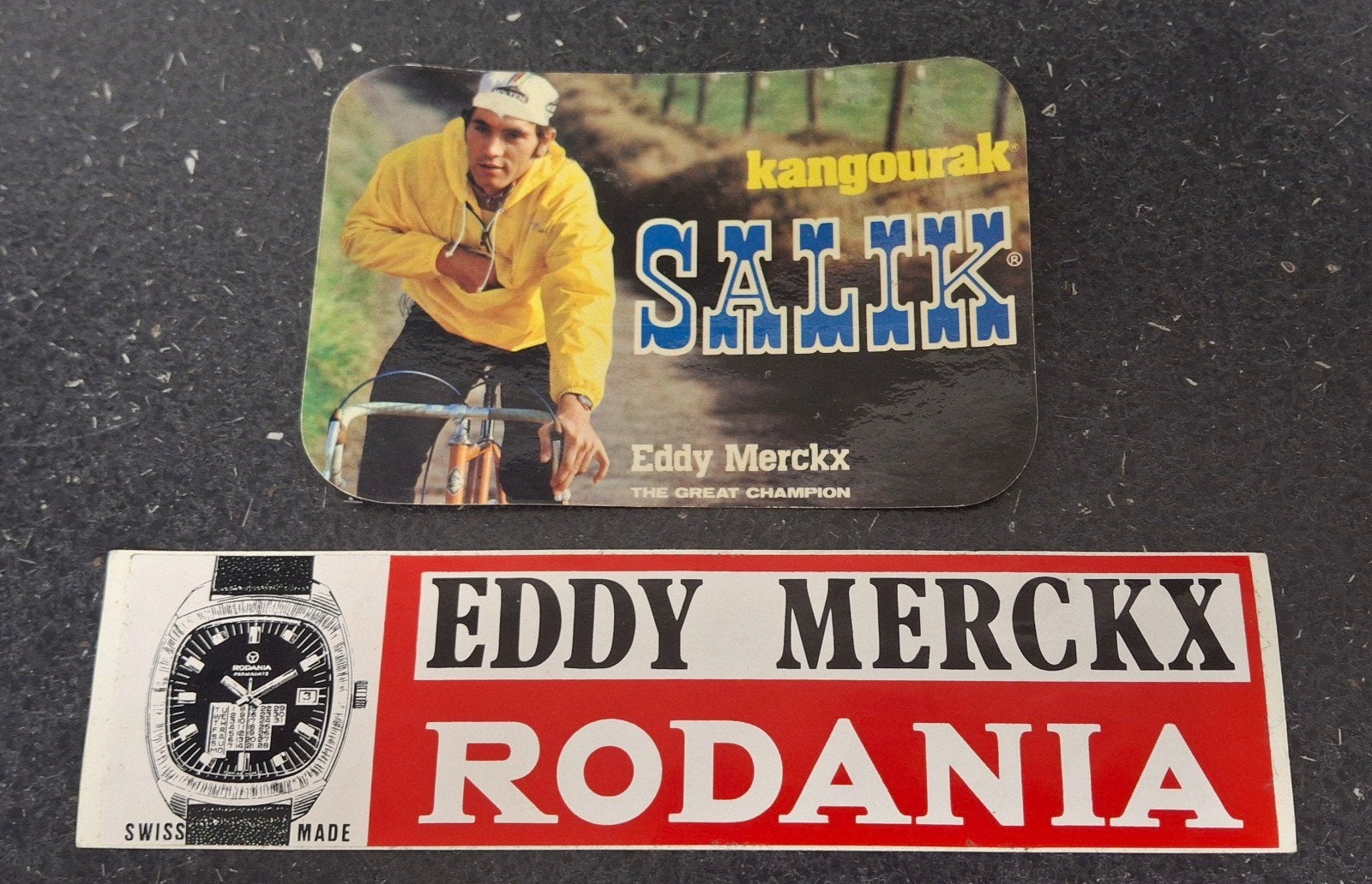 Vintage stickers Wielrennen Eddy Merckx Salik Rodania, Ophalen of Verzenden, Zo goed als nieuw, Sport