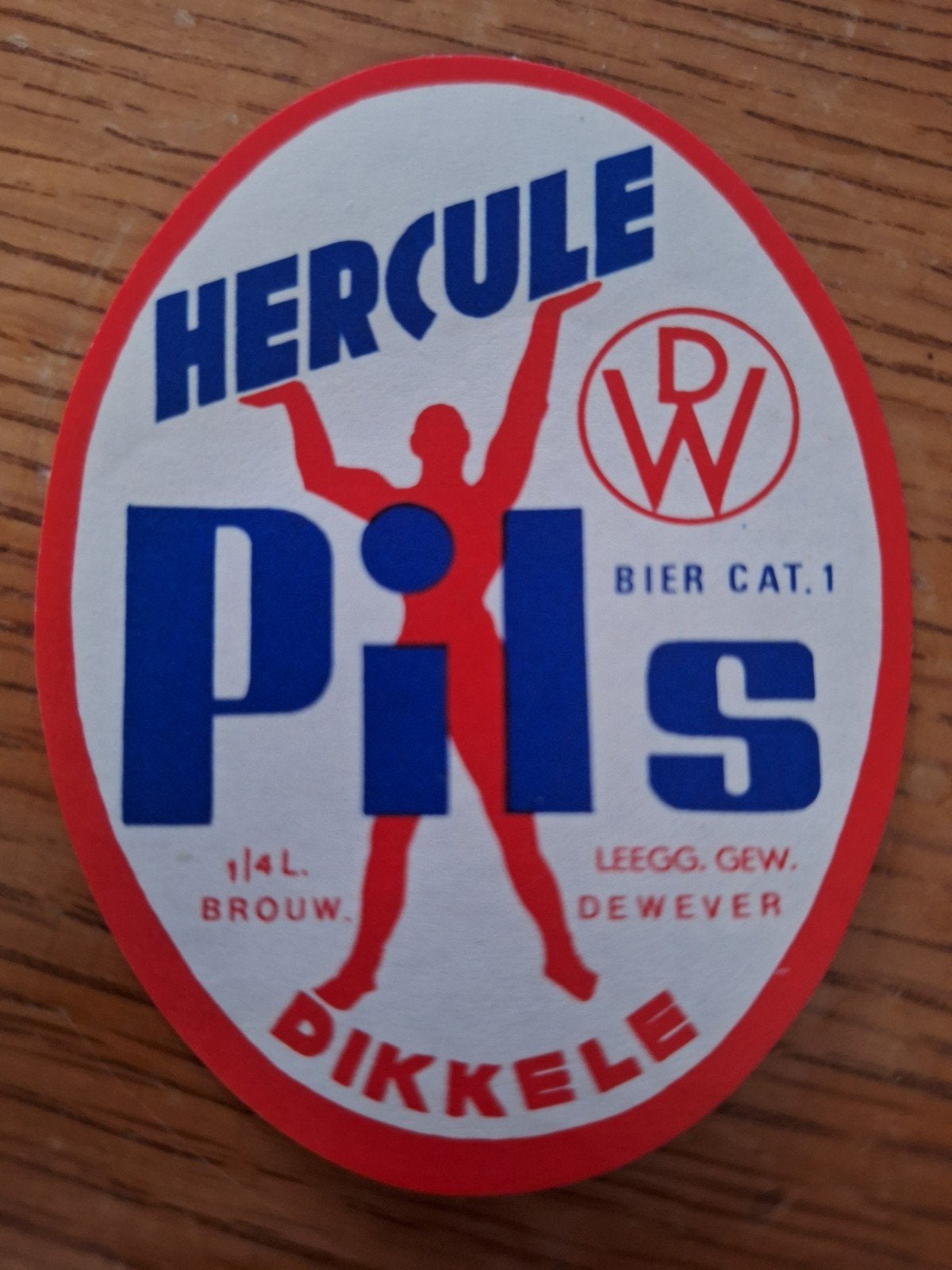 Oud bieretiket Hercule Pils Dikkele brouwerij Dewever, Ophalen of Verzenden