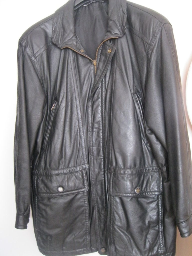 Mooie Zwarte Runds Lederen Heren Vest., Ophalen, Gedragen, Maat 56/58 (XL), Zwart
