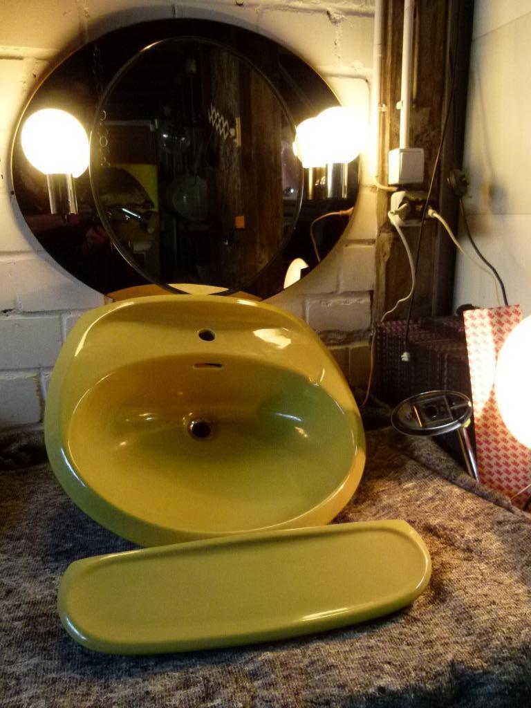 vintage wastafel lavabo moosgroen 70er + aflegbord Ideal, Enlèvement, Maison et Meubles