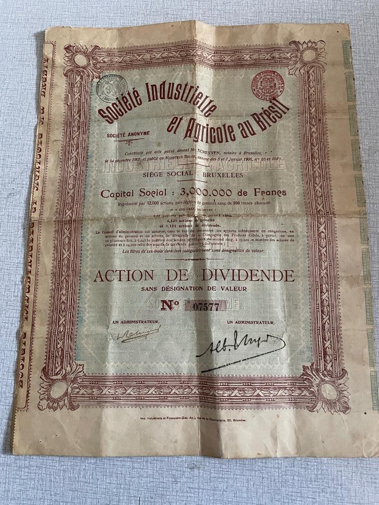 Société Industrielle et Agricole au Brésil, Ophalen of Verzenden, Voor 1920, Overige typen