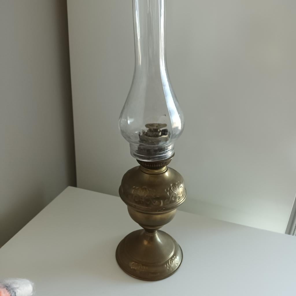 Olielamp  29 cm H met glas 49 cm, Enlèvement ou Envoi