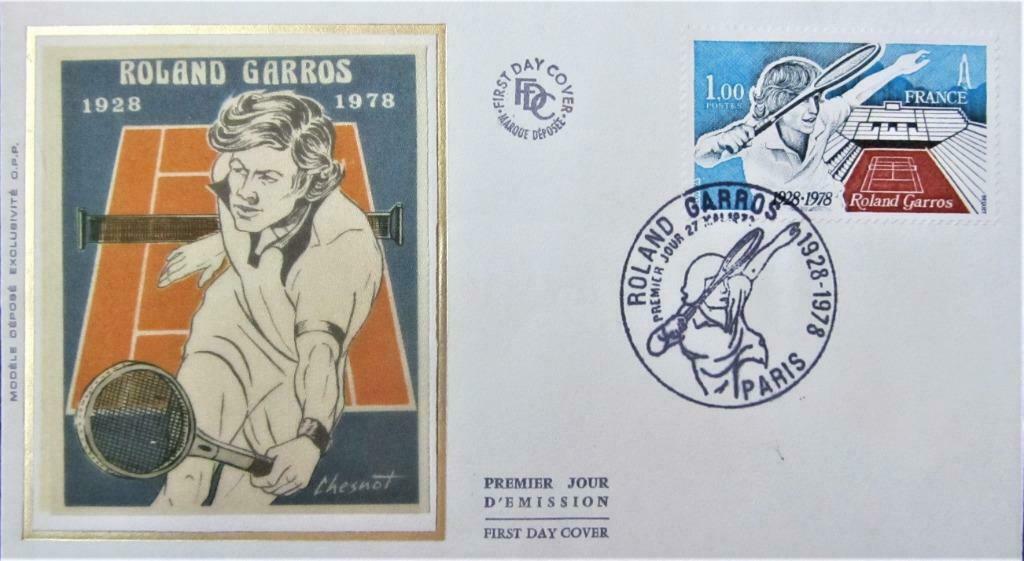 FDC OP ZIJDE-SPORT- FRANKRIJK, TENNIS ROLAND GARROS 1978, Ophalen of Verzenden, Gestempeld, Sport