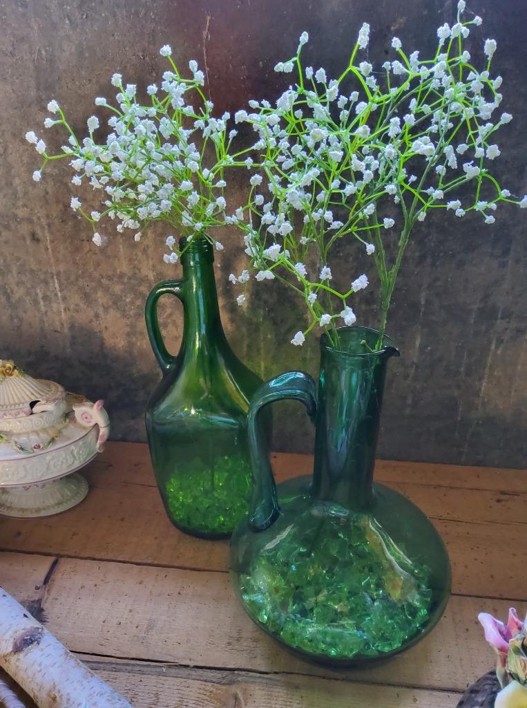 Vases décoratifs anciens avec pierres de verre et fleur déco, Enlèvement ou Envoi, Neuf, Vert, Verre
