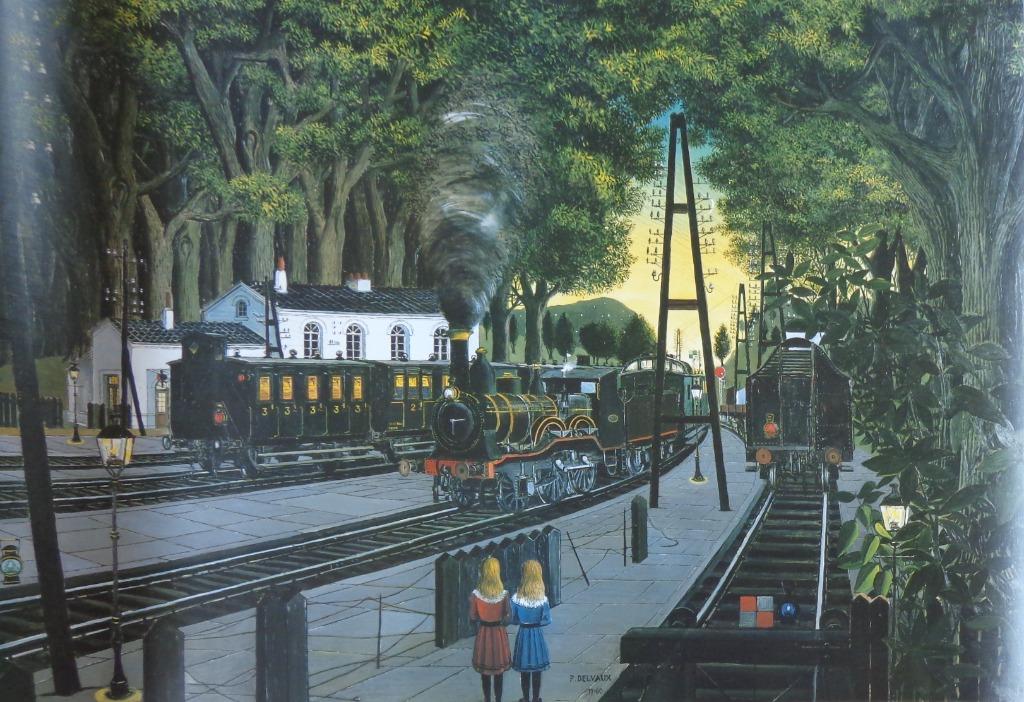 PAUL DELVAUX / LA GARE FORESTIERE / OFFSET / 69x101cm / SIG, Ophalen of Verzenden