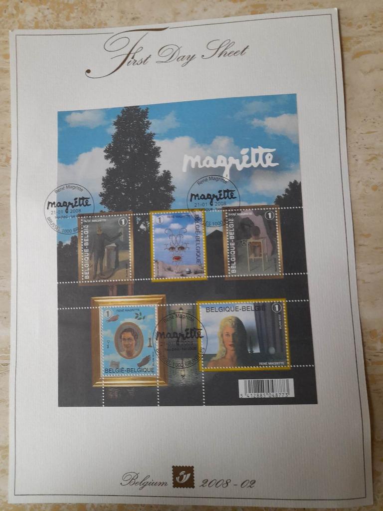 Firts Day Sheet 'René Magritte  nr. 002799  21/01/2028, Postzegels en Munten, Kunst, Ophalen of Verzenden, Zonder envelop, Gestempeld