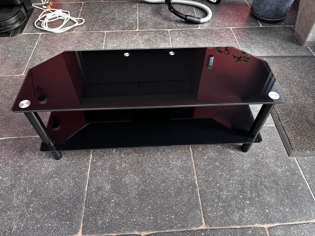 Tv-meubel van zwart glas, Ophalen, Minder dan 50 cm, Noir, 100 tot 150 cm