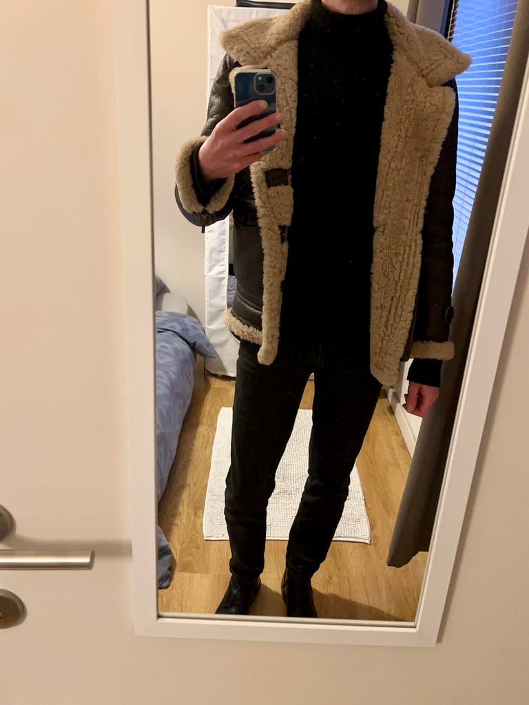 Lederen Shearling Jacket, Ophalen, Zo goed als nieuw, Bruin