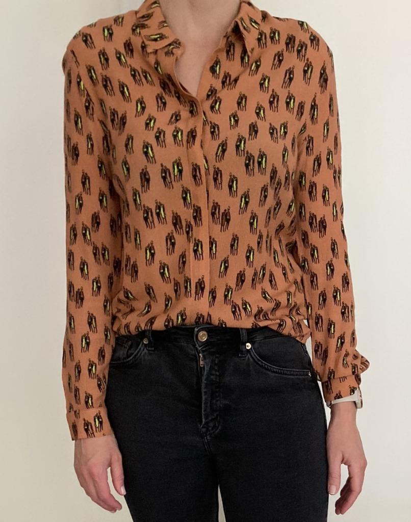 Oranje Blouse met print van CKS (Maat S), Kleding | Dames, Blouses en Tunieken, Oranje, Ophalen of Verzenden, Zo goed als nieuw