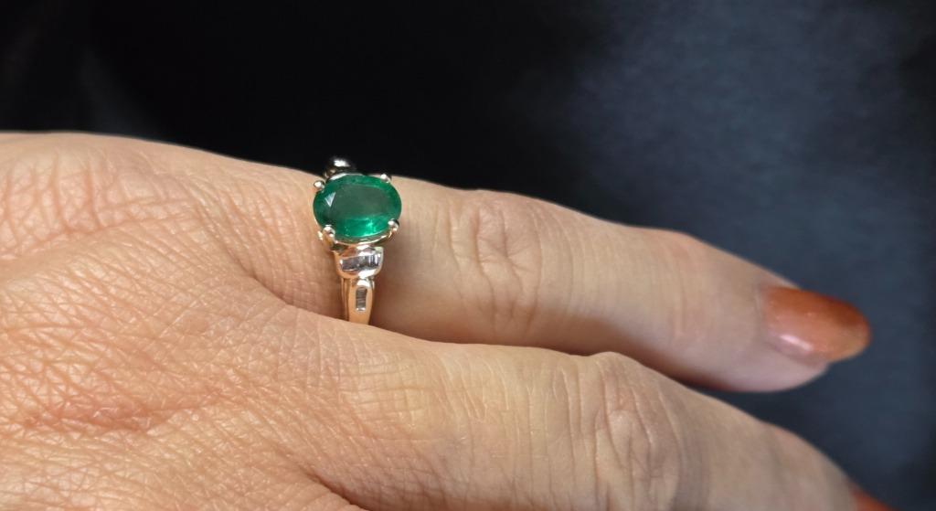 Gouden Vintage ring edelsteen smaragd en diamant. 2025/652, Verzenden, Goud, Ring, Met edelsteen