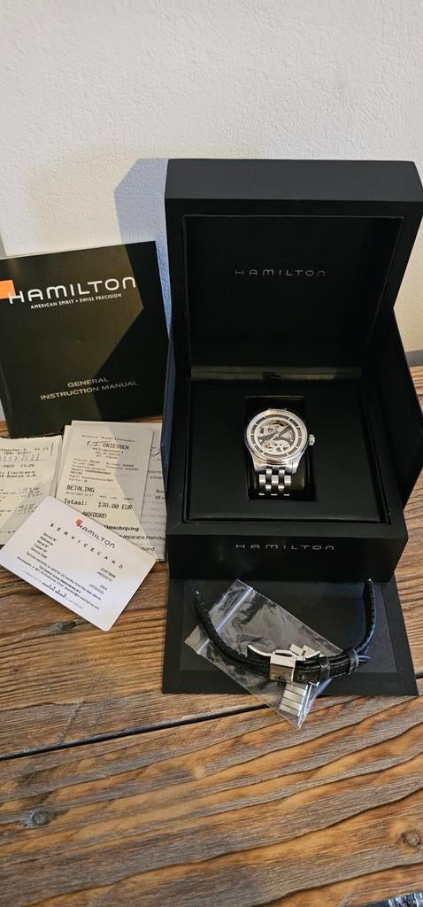 Hamilton Jazzmaster viewmatic Skeleton, Handtassen en Accessoires, Horloges | Heren, Zo goed als nieuw, Overige merken, Ophalen of Verzenden