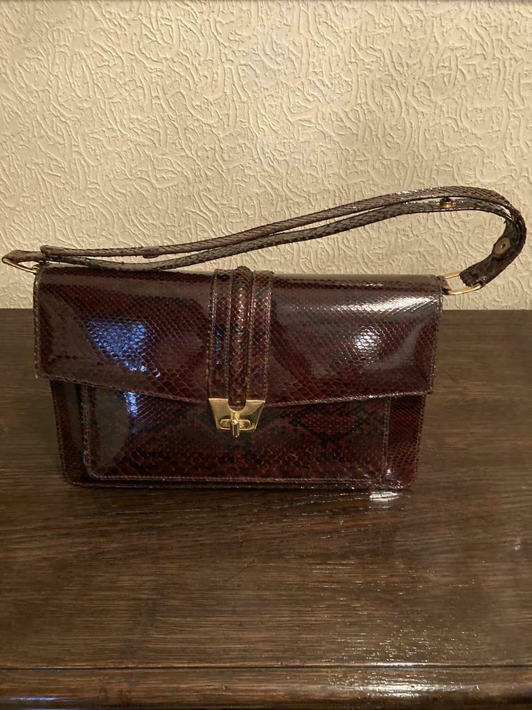 Vintage bruine handtas in Lezard, Enlèvement, Neuf, Brun, Sac à main