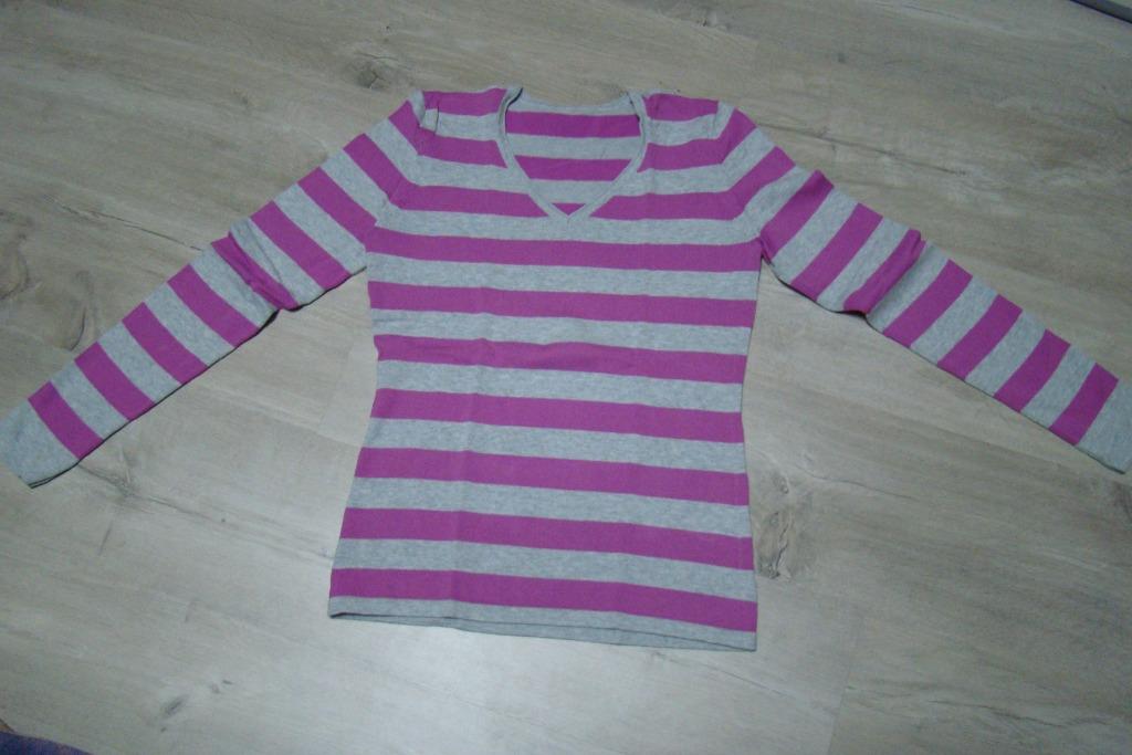 bloes XS -  gestreept grijs lila , fijne tricot met V-hals, Ophalen of Verzenden, Zo goed als nieuw, Maat 34 (XS) of kleiner, Roze