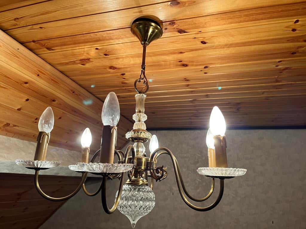 Koperen luster met glas, Ophalen, Zo goed als nieuw, Glas