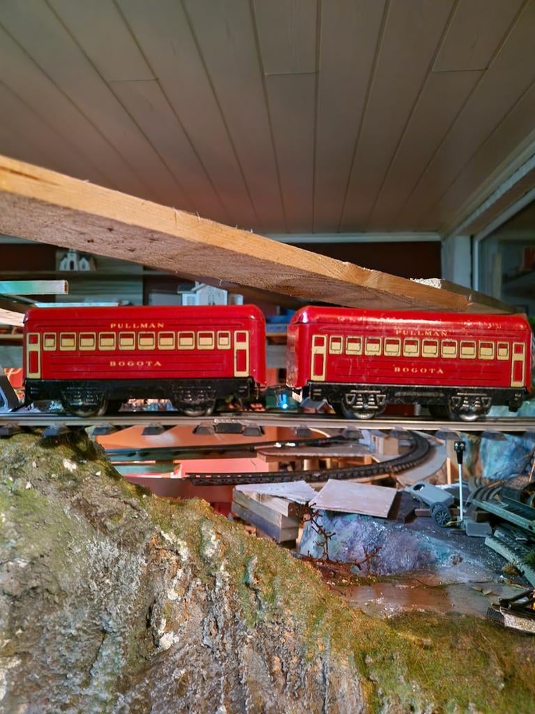 Marx spoor 0 pullman wagons Bogotà set van 2 wagons, Antiek en Kunst, Antiek | Speelgoed, Ophalen of Verzenden